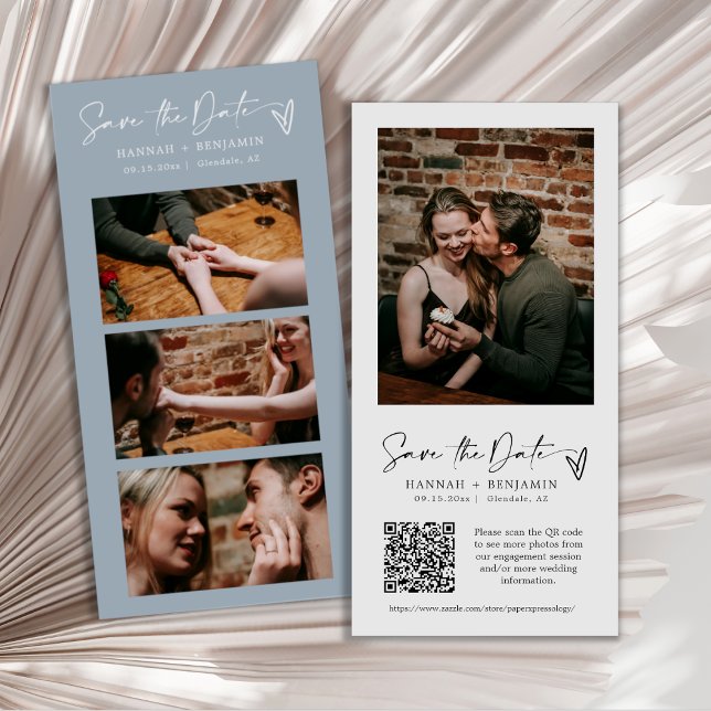 Save The Date Boho bleu Dusty moderne Photo Booth Strip QR Code (Créateur téléchargé)