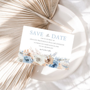 Save The Date Boho Blue : Aquarelle Bleu Bohème Mariage Floral