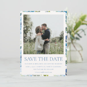 Save The Date Boho Blue Watercolor Floral Photo Mariage