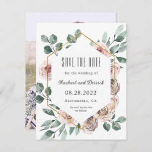 Save The Date Boho Blush Floral avec photo Enregistrer la date