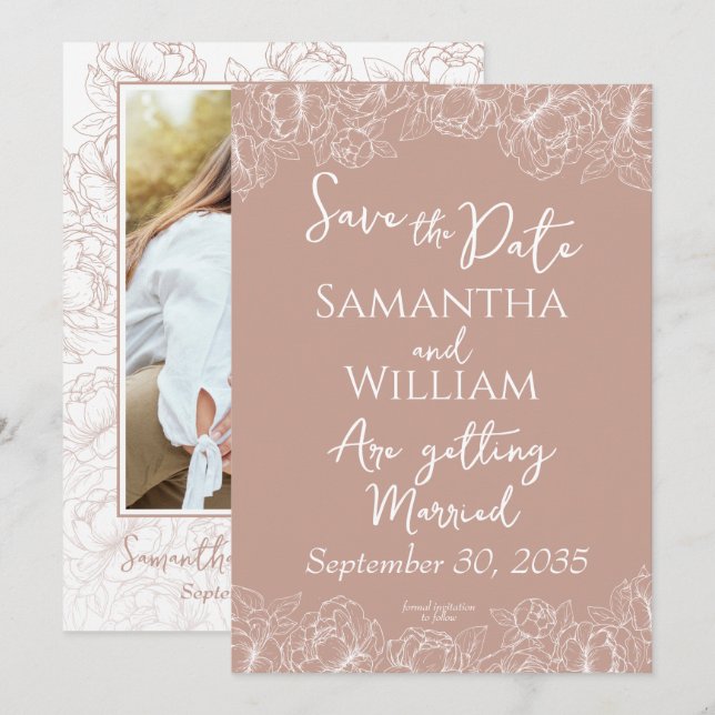 Save The Date Boho Blush rose Floral Mariage photo moderne (Devant / Derrière)