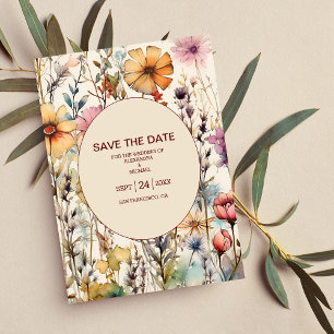 Save The Date Boho Botanique Aquarelle Fleur sauvage Mariage