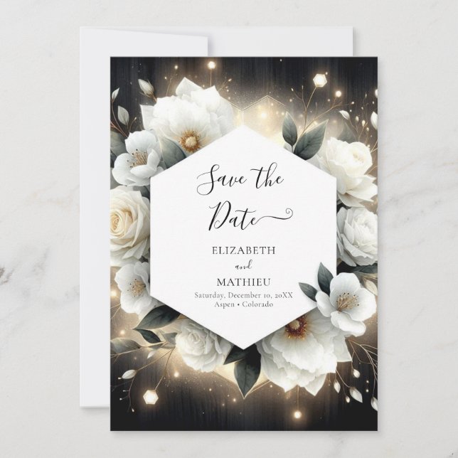 Save The Date Boho Botanique Blanc Roses Mariage (Devant)