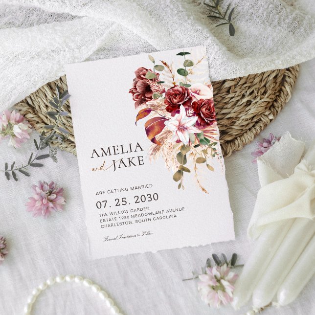 Save The Date Boho Bourgogne & Blush Floral Moderne (Créateur téléchargé)