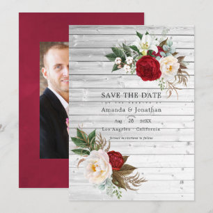Save The Date Boho Bourgogne - Photo de mariage floral Marsala
