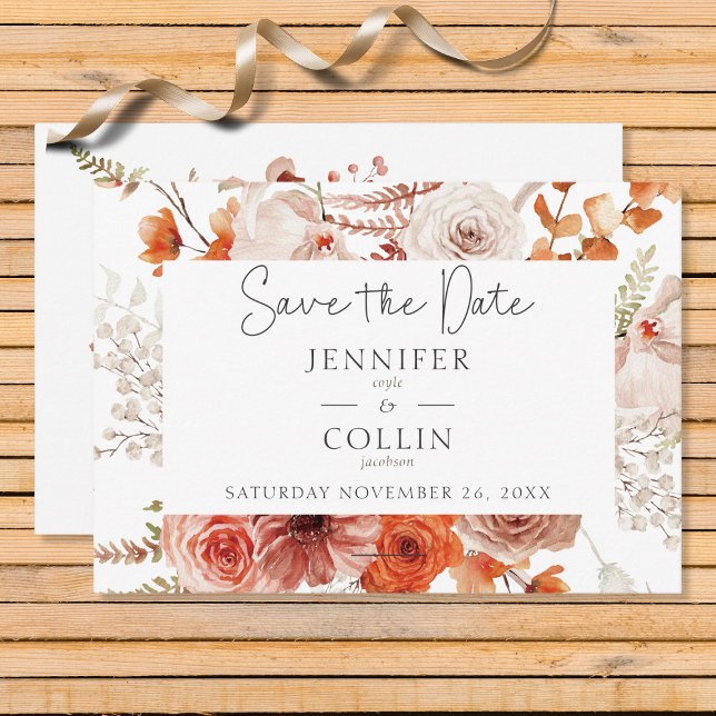 Save The Date Boho Burange Chute Orange Arc Floral Monogramme Bl (Créateur téléchargé)