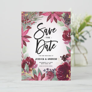 Save The Date Boho Burgundy Hiver Floral Frame Hiver