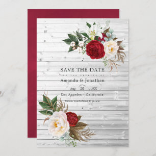 Save The Date Boho Burgundy - Marsala Floral Bohemian Mariage