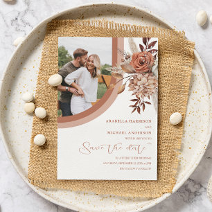 Save The Date Boho Burnt Orange Floral & Pampas Grass Mariage