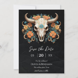 Save The Date Boho Chic Aquarelle Floral Vache Mariage crâne