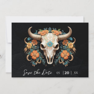 Save The Date Boho Chic Aquarelle Floral Vache Mariage crâne