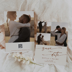 Save The Date Boho Chic Bohemian Cream Multi Photo QR Code