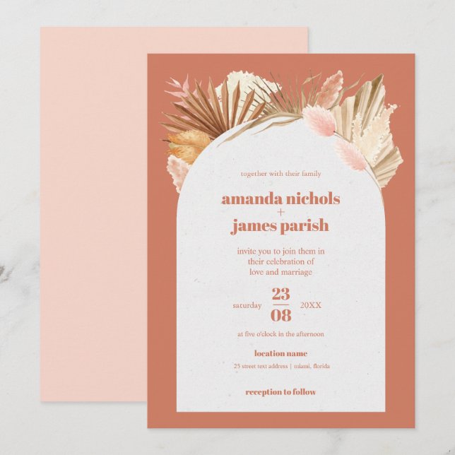 Save The Date Boho Chic Desert Mariage de feuillage séché et Pam (Devant / Derrière)