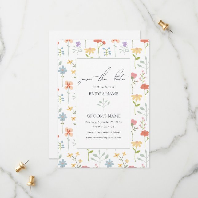 Save The Date Boho Chic Fleur sauvage Moderne Floral Mariage (Devant/Arrière en situation)