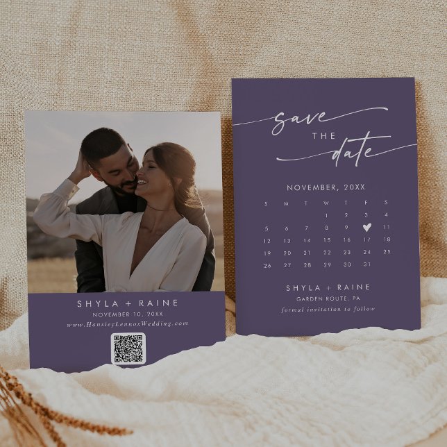 Save The Date Boho Chic Plum Purple QR Code Calendrier photo (Créateur téléchargé)