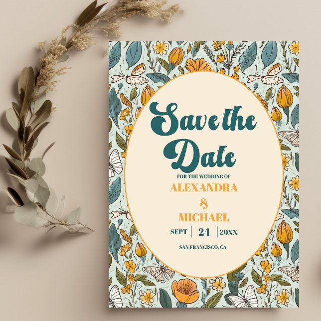 Save The Date Boho Chic Rétro Fleurs Mariage  (Créateur téléchargé)