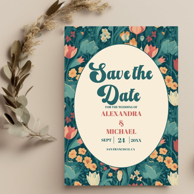 Save The Date Boho Chic Rétro Fleurs Mariage  (Créateur téléchargé)