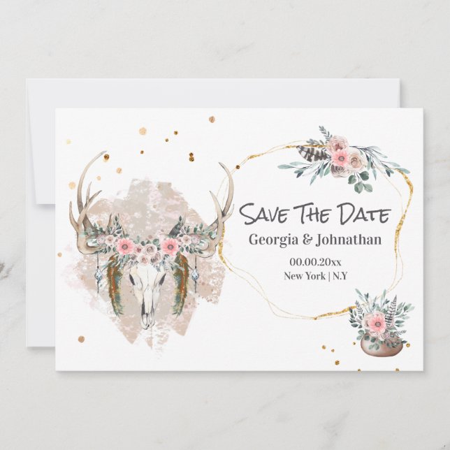 Save The Date Boho chic rose boho rose vif (Devant)