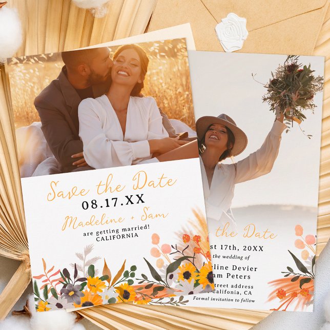 Save The Date Boho chic rustique tournesols orange 2 mariage pho (Créateur téléchargé)