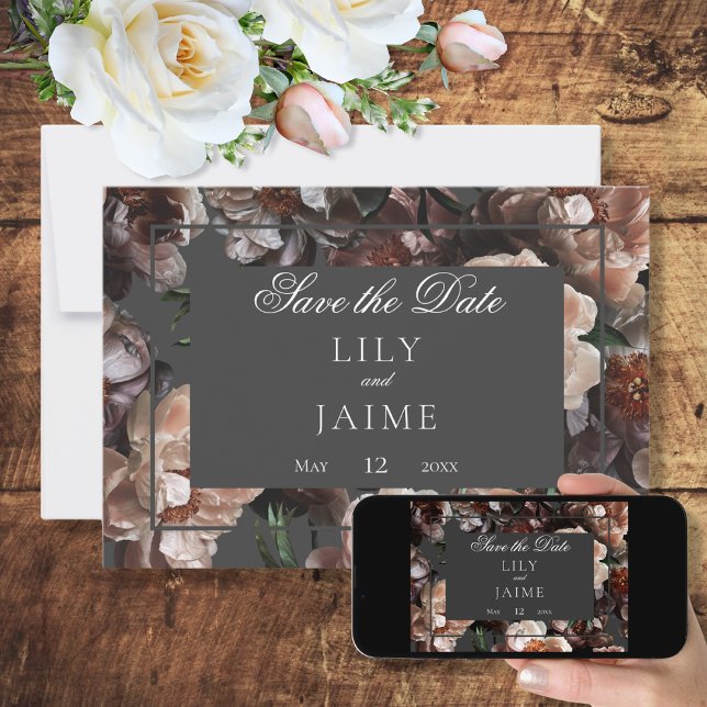Save The Date Boho Dark Peony Flowers Mariage moderne (Créateur téléchargé)