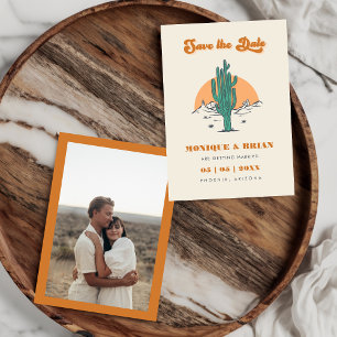 Save The Date Boho Desert Super Retro Cactus & Photo Mariage