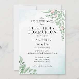 Save The Date Boho Dusty Bleu Première Communion Sainte