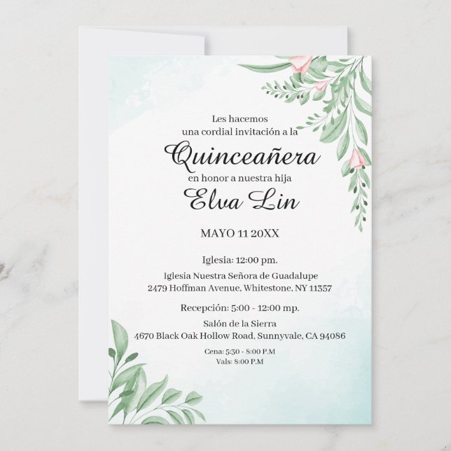 Save The Date Boho Dusty Blue Eucalyptus Quinceanera (Devant)