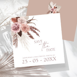 Save The Date Boho Dusty rose Fleurs séchées Pampas Mariage en h