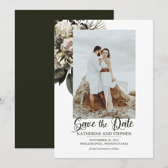Save The Date Boho Dusty Rose Floral Bouquet Photo (Devant / Derrière)