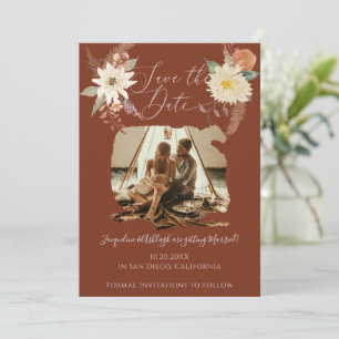 Save The Date BOHO Fall Floral Aquarelle Photo Brûlé Orange