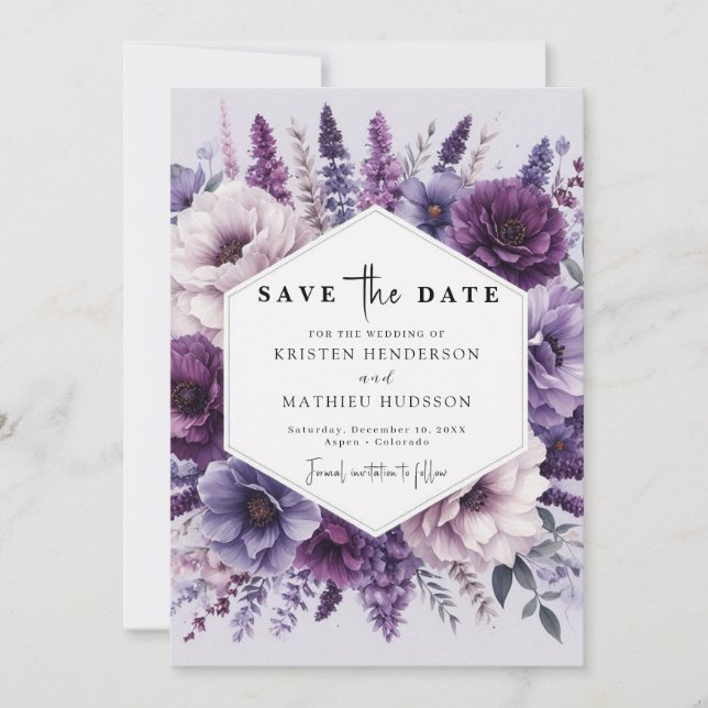 Save The Date Boho Field Purple Floral Mariage (Devant)