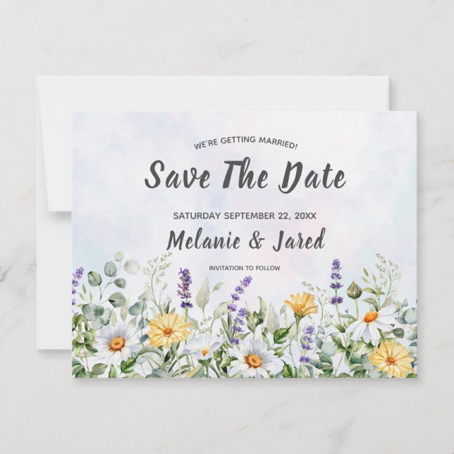 Save The Date Boho Fleur sauvage Aquarelle Personnaliser le Mari (Devant)