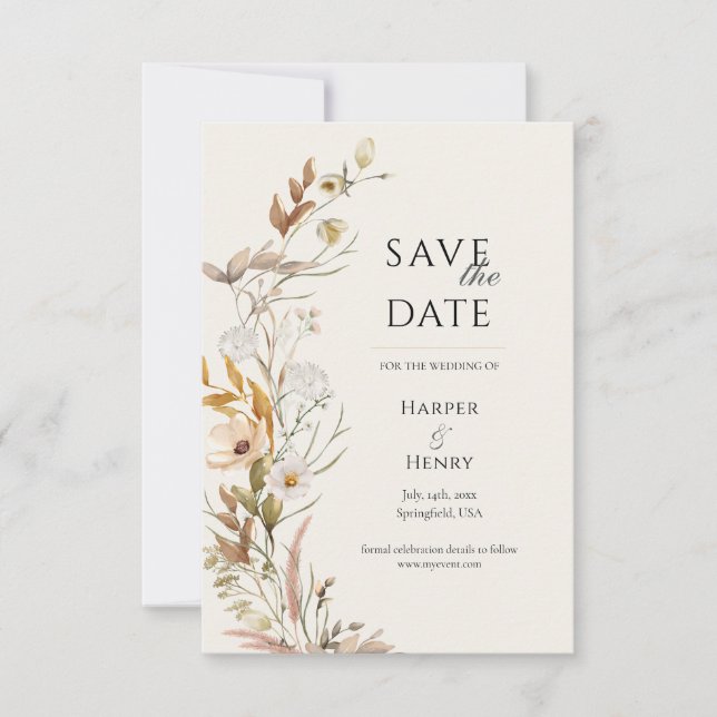 Save The Date Boho fleur sauvage beige Botanique (Devant)