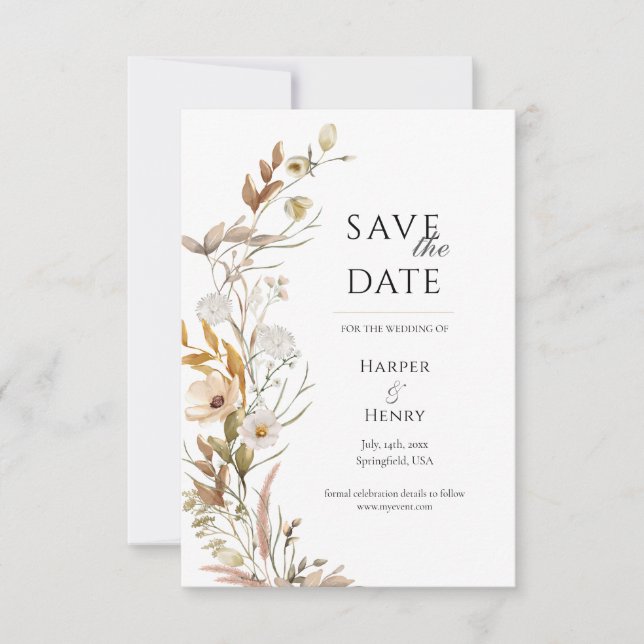 Save The Date Boho fleur sauvage beige Botanique (Devant)