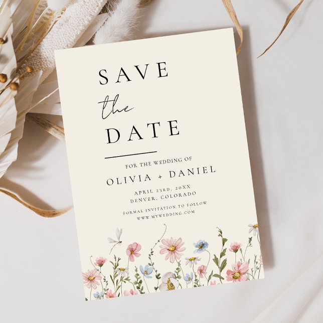 Save The Date Boho fleur sauvage beige Enregistrer la date Minim (Créateur téléchargé)