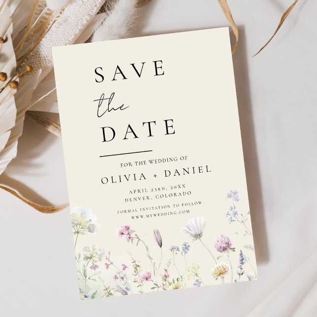 Save The Date Boho fleur sauvage beige Enregistrer la date Minim (Créateur téléchargé)