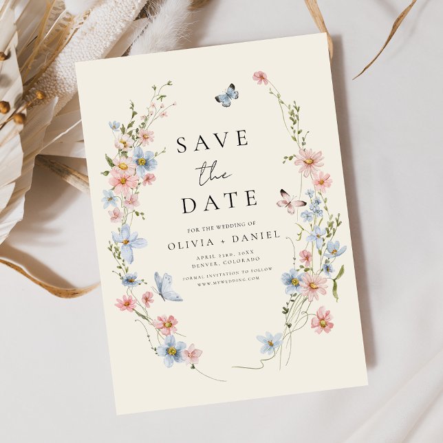 Save The Date Boho fleur sauvage beige Enregistrer la date Minim (Créateur téléchargé)