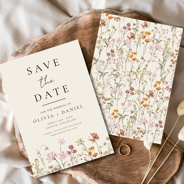 Save The Date Boho fleur sauvage beige Enregistrer la date Minim (Créateur téléchargé)