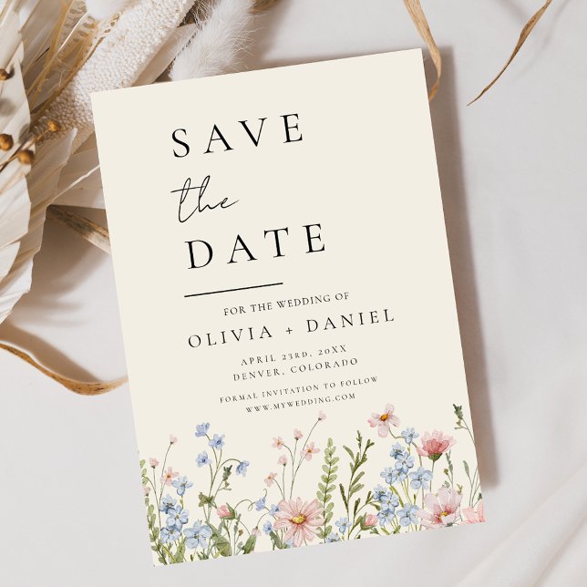 Save The Date Boho fleur sauvage beige Enregistrer la date Minim (Créateur téléchargé)
