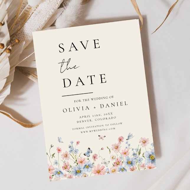 Save The Date Boho fleur sauvage beige Enregistrer la date Minim (Créateur téléchargé)