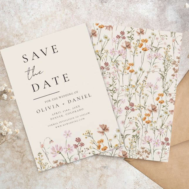 Save The Date Boho fleur sauvage beige Enregistrer la date Minim (Créateur téléchargé)