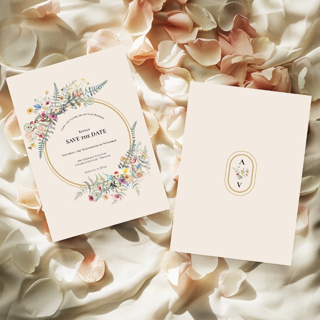 Save The Date Boho Fleur sauvage Fern Mariage Beige Enregistrer  (Créateur téléchargé)