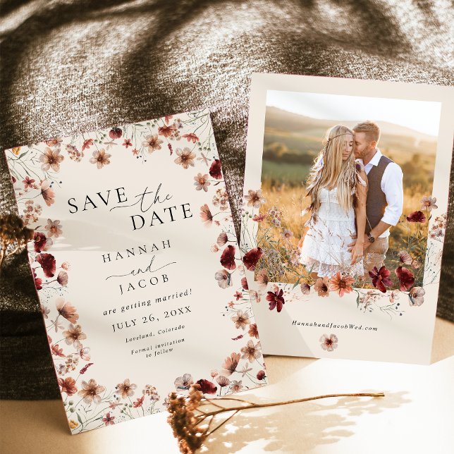 Save The Date Boho Fleur sauvage Floral Photo Mariage (Créateur téléchargé)