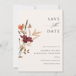 Save The Date Boho Fleur sauvage Mariage de automne Vintage