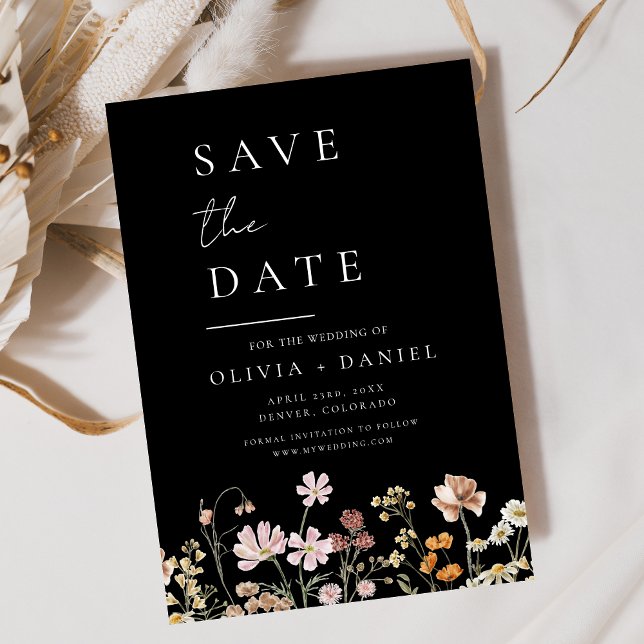Save The Date Boho Fleur sauvage noir Enregistrer la date (Créateur téléchargé)