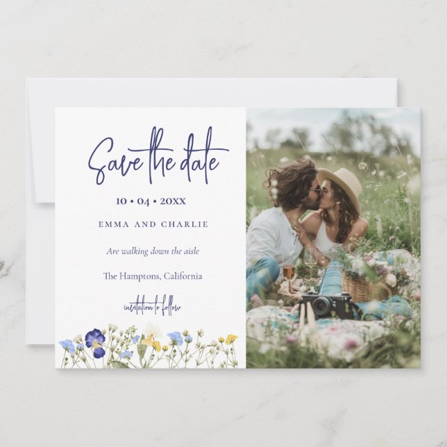 Save The Date Boho Fleur sauvage QR Code Elégant Mariage photo (Devant)