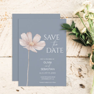 Save The Date Boho Fleur sauvage simple Dusty Blue Mariage