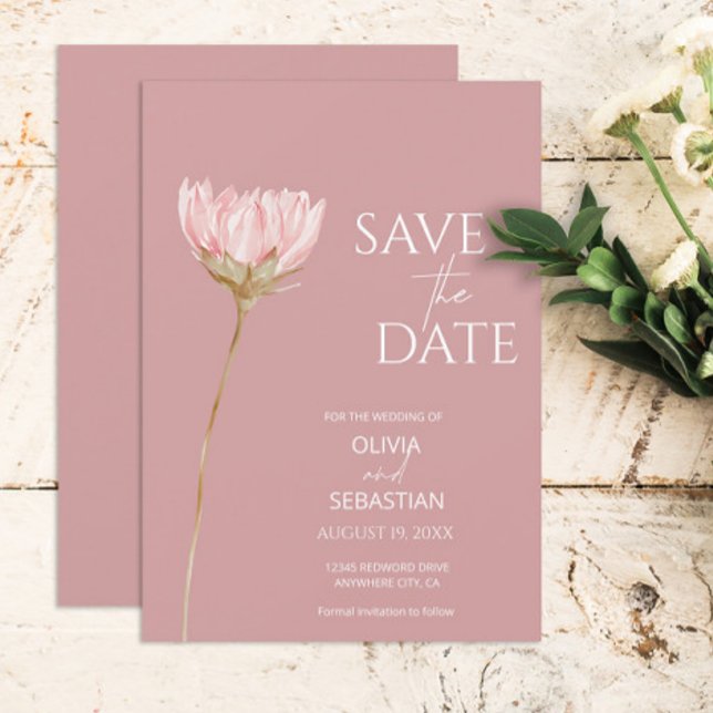 Save The Date Boho Fleur sauvage simple | Dusty Rose Mariage (Créateur téléchargé)