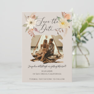 Save The Date BOHO Floral Fall Folig Taupe Grey Earth Photo