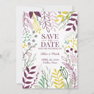 Save The Date Boho Floral Jardin été Automne Cassis MellowJaune